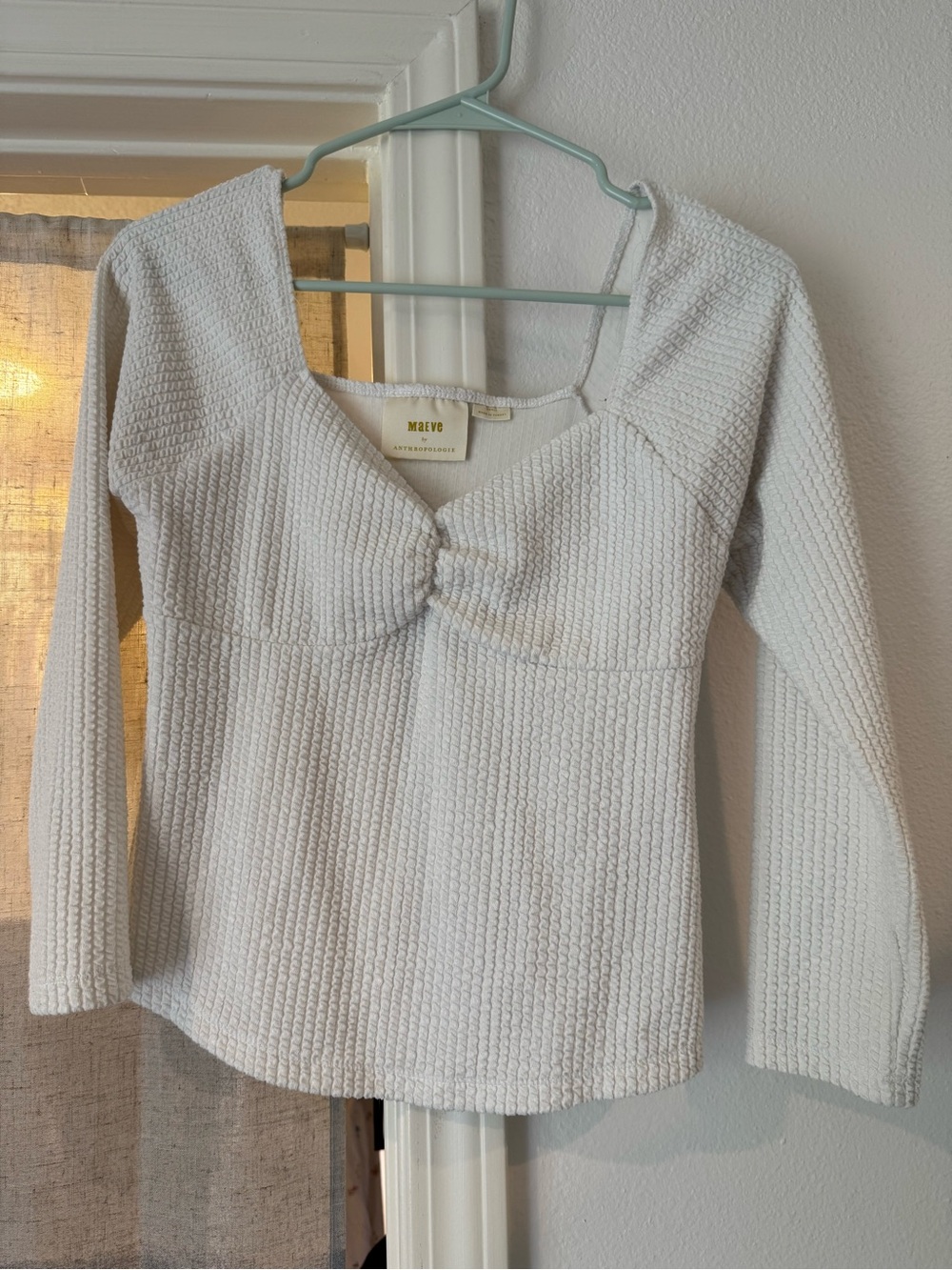 Maeve Anthropologie Women's White Textured Long-Sleeve Top